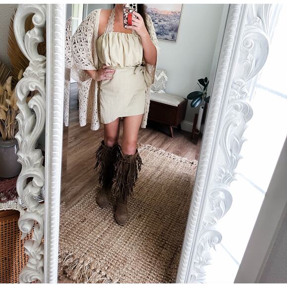 Perfect Match Vacay State of Mind linen 2pc wrap mini skirt + crop top - Picture 3 of 8